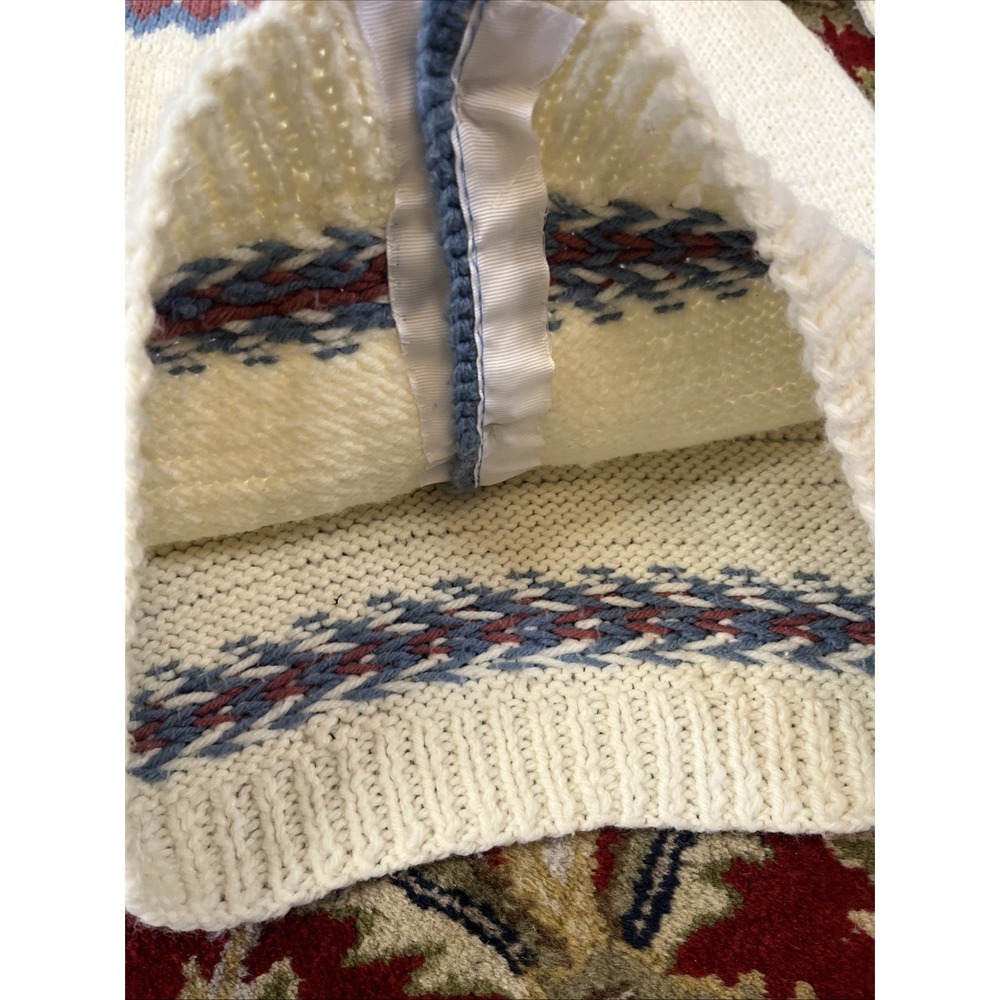 Women's M Ivory Hand Knit Fair Isle Scandinavian Cardigan Sweater Acrylic Wool - Picture 8 of 14